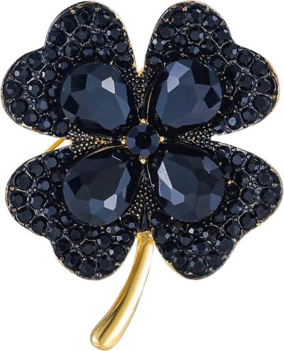 Fako Bijoux - Broche - Klavertje Vier - Zwart - 40x51mm - Goudkleurig
