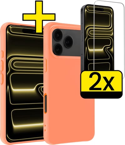 Hoesje - Met 2x Screenprotector - Geschikt voor Apple iPhone 17 Pro - Sterk & Shockproof - Back Cover - Siliconen Case - Telefoon Hoes - Telefoonhoesjes - Perzik