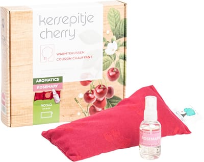 Kersepitje® Picolo Aromatics Rozemarijn - Klein Langwerpig Kersenpitkussen - Pittenzak - Pittenzak Magnetron - Incl. Aromaspray - Valentijn - Valentijncadeau