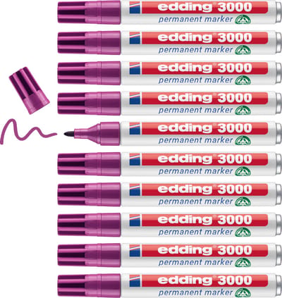 edding 3000 permanent marker - rood-violett (lila) - 10 stiften - ronde punt 1,5-3 mm - sneldrogende permanent marker - water- en wrijfvast - voor karton, kunststof, hout, metaal - universele marker