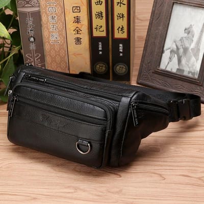 Heren Taille Fanny Packs Sling Borsttas Echt Leer Casual Mode Retro Crossbody Mannelijk Echt Koeienhuid Lus Heupgordel Bum Bag brown