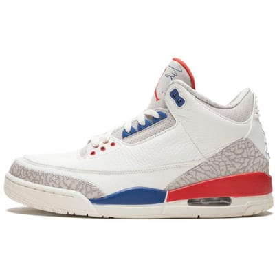 Air Jordan 3 Retro International Flight Baskets Homme Blanc Voile Sport-Royal-Rouge Feu 136064-140 42 white
