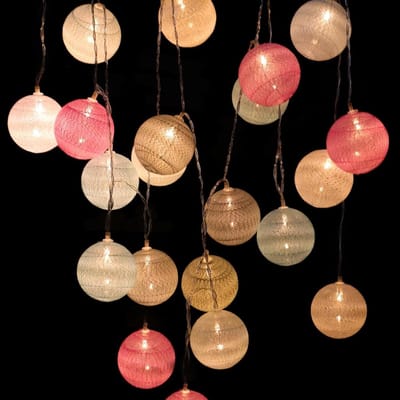 Lichtsnoer met bollen - Katoenen ketting - Decoratieve sfeer - Op batterijen - 3 meter - Veelkleurig