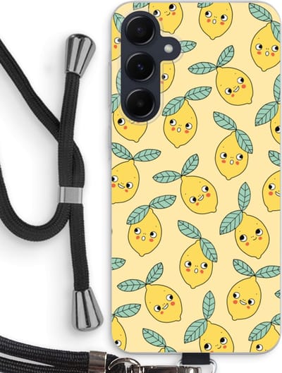 Case Company® - Hoesje met koord geschikt voor Samsung Galaxy A55 hoesje met Koord - Citroenen - Telefoonhoesje met Zwart Koord - Bescherming aan alle Kanten en Over de Schermrand