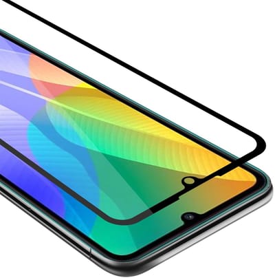 Cadorabo Screenprotector geschikt voor Huawei Y6P Volledig scherm pantserfolie Beschermfolie in TRANSPARANT met ZWART - Gehard (Tempered) display beschermglas in 9H hardheid met 3D Touch