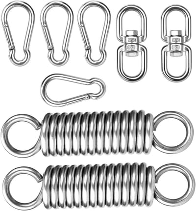 2 Swing Springs voor Hangstoel Sets met 360° Rotatie Ring en Karabijnhaak - Max 230 kg voor Hangstoel, Hangmat en Yoga Accessoires