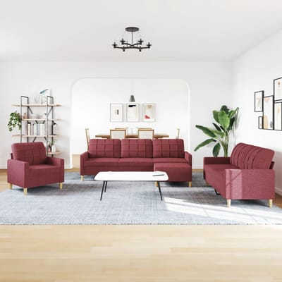 vidaXL - 4-delige - Loungeset - met - voetenbank - stof - wijnrood