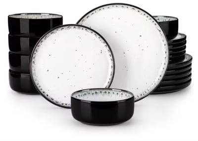 Gilded Bordenset – 6 persoons - 18 delig – Zwart/wit Keramisch – Eetborden – Breakfast Plates