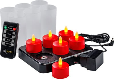 DORSETTO Oplaadbare LED-kaarsjes rood – waterdicht- met Afstandsbediening – 6 Stuks – timerfunctie