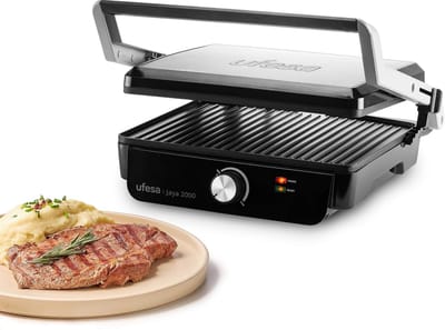 Elektrische Grill - Contactgrill Panini - Snelle Maaltijden - 180 Graden Opening - 29 x 23 cm - Zwart RVS