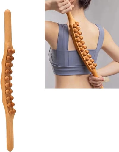20 Afgeronde Kralen Body Gua Sha Massagestang voor Rug Buik Schouder - Spierontspannende Houten Schraper