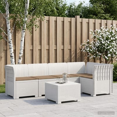 vidaXL - 5-Zits - Tuinbank - met - Kussens - Rattanlook - PP - Wit