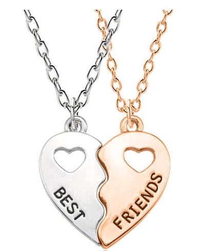 Bixorp Friends BFF Ketting voor 2 met Zilverkleurige & Rosé gouden helften Hartje