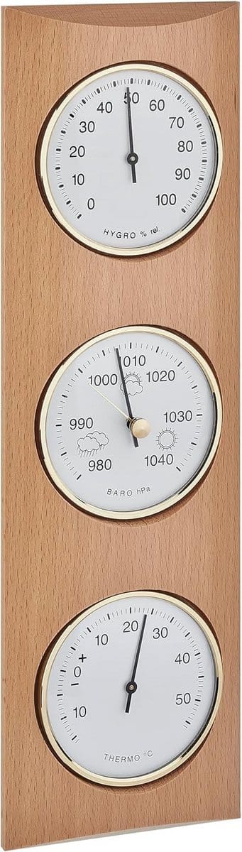 Analoge Weerstations - Barometer Hygrometer Thermometer - Binnenklimaat Monitoren - Lokale Weersvoorspelling - 35 cm Hoog - Houtkleur