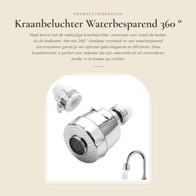 Dailygoods- Kraanbeluchter 360° Roterend - Waterbesparend Filteruitwerper - Flexibel Kraanmondstuk - Spatwaterdicht - Hoogwaardig Roestvrij Staal - Duurzaam en Lekvrij