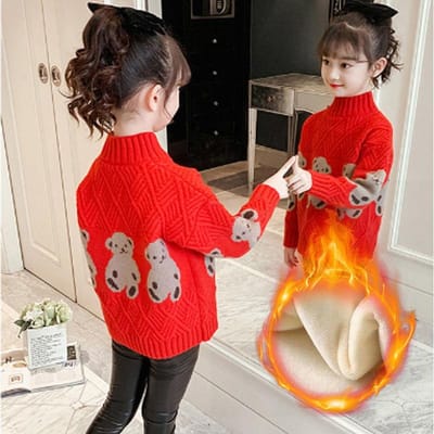 Pull-overs pour filles, Vêtements d'automne et d'hiver, Pull-over pour enfants de petite et moyenne taille avec velours épais pour la chaleur, Pull tricoté pour bébés filles 150