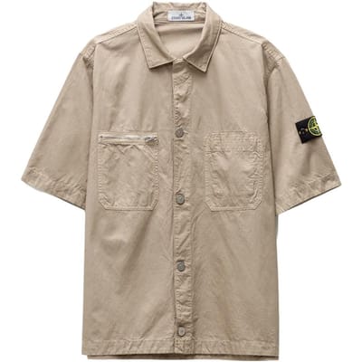 Stone Island Zomer 2023 Effen Kleur Cupro Korte Mouw Shirt Heren shirts Duifgrijs 781511429-V0092 XL beige