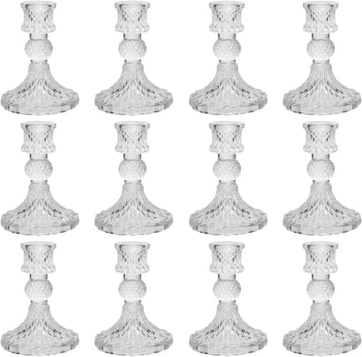12 Stuks Glazen Taps Toelopende Kandelaars Doorzichtig voor Bruiloft en Tafeldecoratie