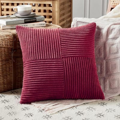 Kussenhoezen Corduroy - Decoratieve Hoezen - Interieur Verfraaien - Verborgen Ritssluiting - 50 x 50 cm - Bourgondië