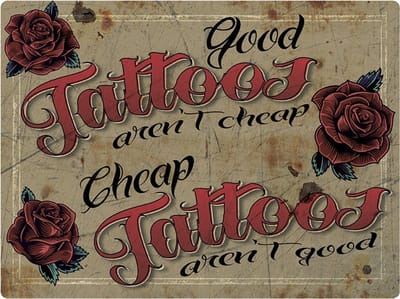 Signs USA - retro wandbord - dibond - Good-Cheap Tattoos rust - 33 x 44 cm