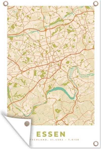 Muurdecoratie Plattegrond - Essen - Vintage - Kaart - Stadskaart - 120x180 cm - Tuinposter - Tuindoek