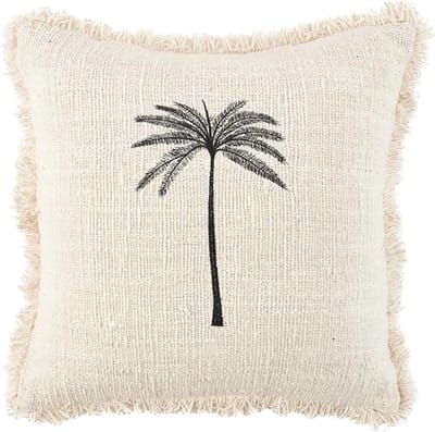 Bazar Bizar - Gili Palm Kussenhoes 50x50cm - Naturel wit met zwarte palmboom