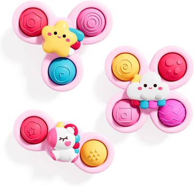 3 Stuks Zuignap Spinner Speelgoed voor Baby - Eenhoorn Ster Wolk Zintuiglijk Fidget Speelgoed - Vroegopvoedend Bad en Raam Speelgoed voor Peuters 1-3 Jaar