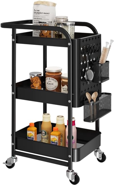 Unyqoos ® Multifunctionele Metalen Keuken- en Opbergwagen met Drie Lagen en Accessoires