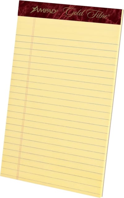 Schrijfpads 5 x 8 inch, 50 vellen, geperforeerd, gelijnd, Canary Yellow papier, koffer van 12 pads