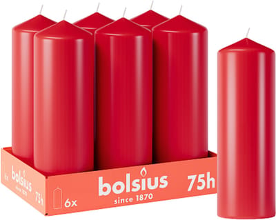 Bolsius - Gladde Stompkaarsen - 6 Stuks - Rood - 75 branduren - 20 x 6,8 cm