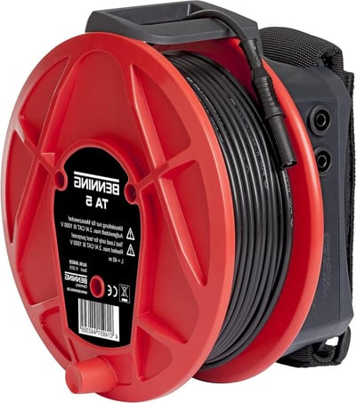 Meetkabel met oproller - Testkabel - Geleiderverbindingen meten - Veiligheidssteektechniek - 40 meter - Rood