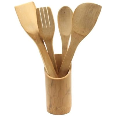 Keukengerei - Set van 4 van hout - Bamboe houder - Ecologisch - Hygiënisch - Praktisch