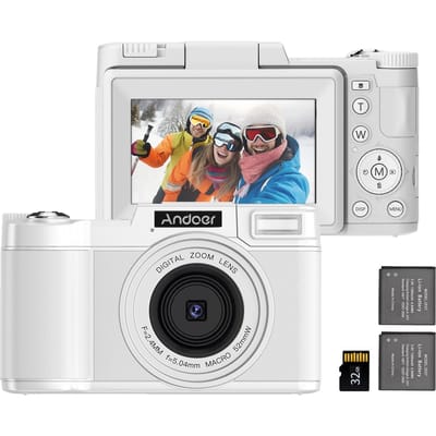 Andoer draagbare digitale camera met 3,0-inch TFT draaibaar scherm 48MP 4K Ultra HD 16X zoom wit