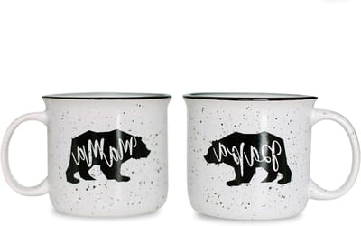 Koppels Koffiemokken Set - Mama Papa Mokken - Koffie Drinken - Keramisch Materiaal - 14 Ounce - Wit
