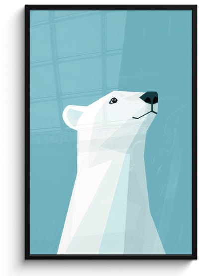 Poster in lijst - Fotolijst 80x120 cm - Posters - Ijsbeer - Lichtblauw - Minimalistisch - Posterlijst zwart - Decoratie - Wanddecoratie woonkamer - Muurdecoratie slaapkamer
