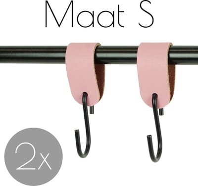 2x Leren S-haak hangers- Handles and more®  | ZACHTROZE - maat S (Leren S-haken - S haken - handdoekkaakje - kapstokhaak - ophanghaken)