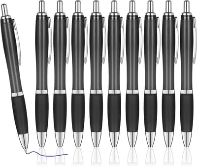 10-Pack Inklapbare Balpennen met Zwart Transparant Etui, Antislip Grip en 1mm Blauwe Inkt voor Kantoor, School en Creatief Gebruik