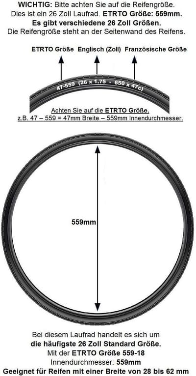 Achterwiel 26 inch met V-Profiel Velg en 6-voudige Krans (Zwart)