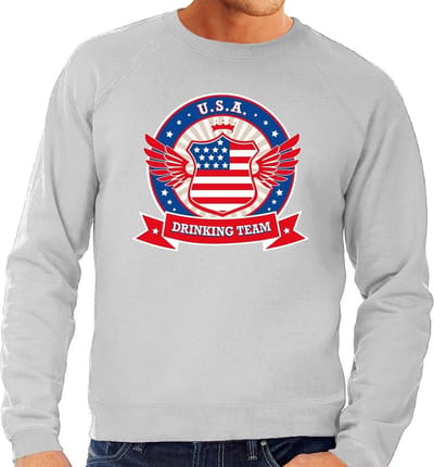 Grijs USA drinking team sweater grijs heren - Amerika kleding S
