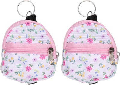 2 stuks mini-sleutelhangers, schattige canvas portemonnee, kleine cosmeticatas, ideaal voor rugzakken, hoofdtelefoon en make-up, roze en wit