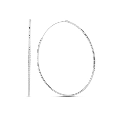 New Bling 9NB-0990 Zilveren Oorringen - Dames - Gediamanteerd - 50 mm Doorsnee - 1,36 mm Dikte - Rhodium - Zilver
