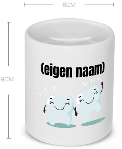 Akyol - 2 tanden Spaarpot - Tandarts - mondhygienist - met eigen naam - leuk cadeau voor iemand die tandarts is - cadeau - kado - 350 ML inhoud