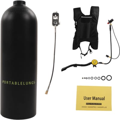 DIDEEP Duik Ademhaling Rebreather 2L X5000Pro Dubbele Schouderband Slangadapter Draagbare Duikfles Tank Kit Black black