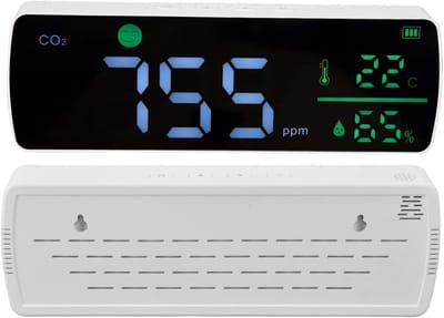 Luchtkwaliteit Monitor - CO2 Meter - Binnen Lucht Meten - Inclusief Temperatuur Vochtigheid - Draagbaar Groot Scherm