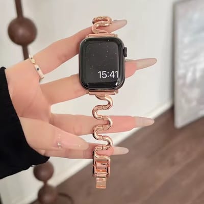 MY PROTECT - Luxe Metalen S Bandje - Geschikt Voor Apple Watch Bandje - Series 1/2/3/4/5/6/7/8/9/10/SE/Ultra - 44mm - 45mm - 46mm - 49mm - Rosé