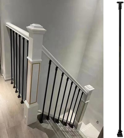 Baluster Paal - Trapleuning Spindel - Veilige Trappen - Verstelbare Beugels - Hoogte 120cm - Zwart