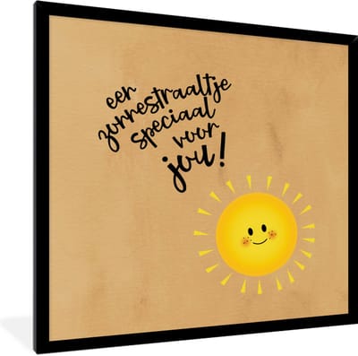 Fotolijst incl. Poster - Beterschap - Spreuken - Geel - Zon - 40x40 cm - Posterlijst