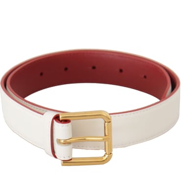 Dolce & Gabbana Witte Kalfsleren Twee-Kleurige Gouden Metalen Gesp Riem