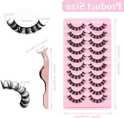 10 Pairs Natuurlijke 3D Wimpers, D Curls Valse Wimpers voor Oogmake-up met Wimperclip, Fluffy en Luchtige Wimpers voor Wimperextensions