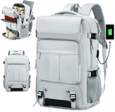 K&R Ventures® Rugzak – Laptop Rugtas met USB Oplaadpoort – Waterafstotend & Ruim – Multifunctionele Reis- & Werkdagrugzak voor Mannen & Vrouwen – Grijs – Met Veel Zakken & Comfortabele Schouderbanden